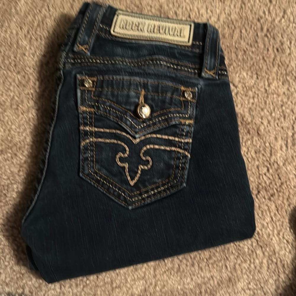 Rock Revival Alivia Skinny Women’s 26 Stretch Jean Rhinestone Studs Embroidered.